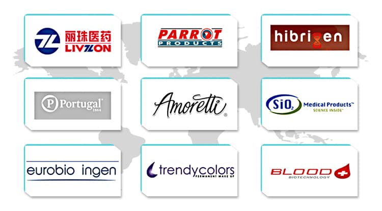 IDEAL partner brands including Livzon, Parrot Products, hibrigen, SiO2 Medical Products, eurobio ingen, and Amoretti