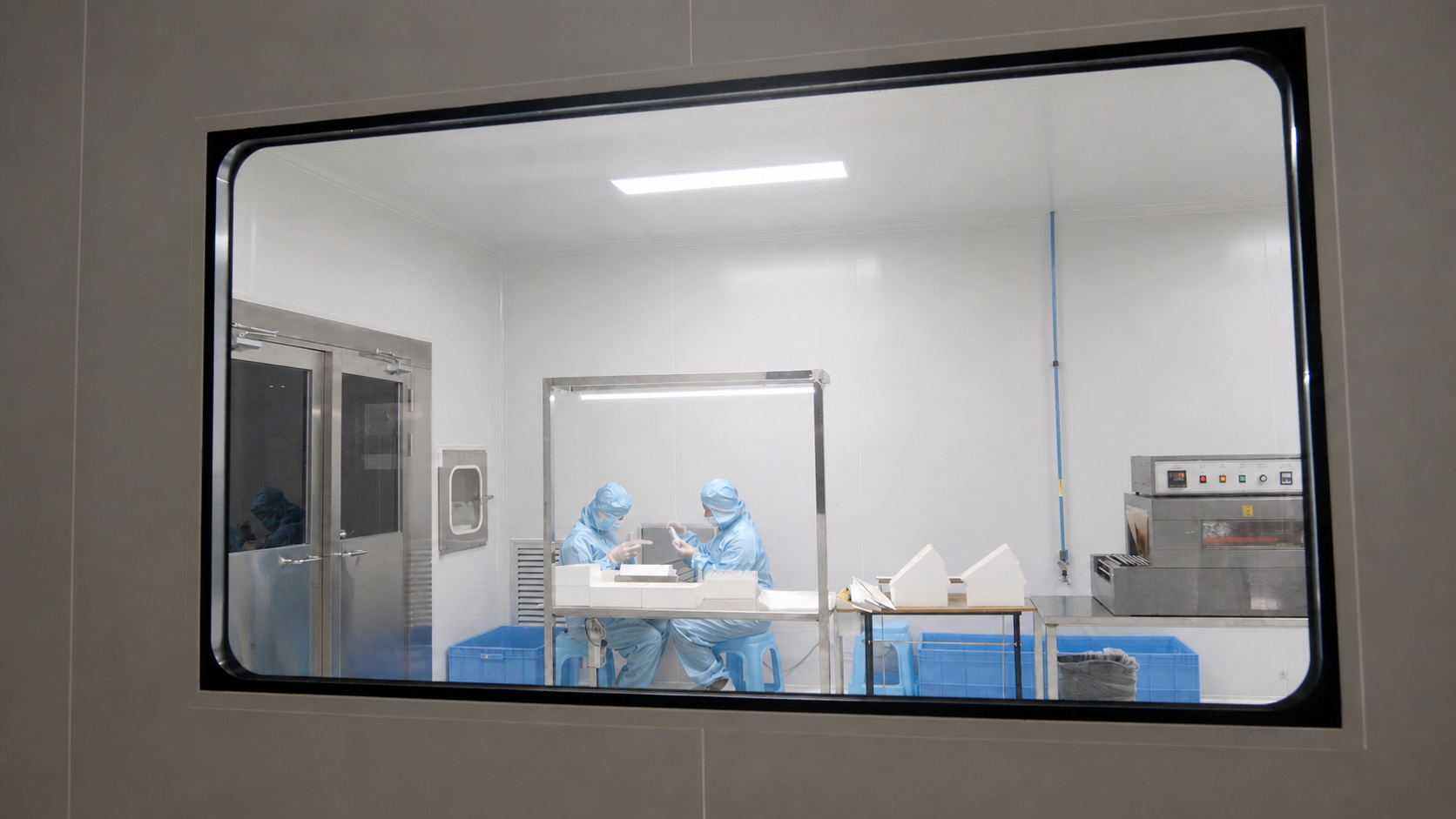 IDEAL team members working inside the cleanroom