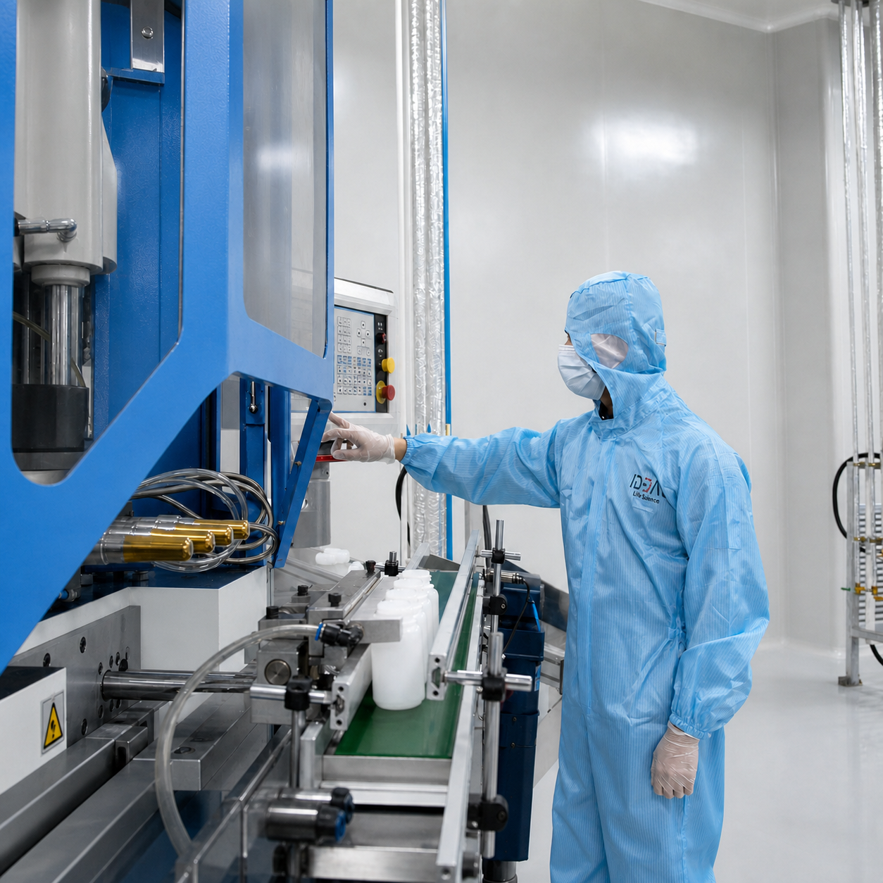 IDEAL cleanroom operator working with production equipment