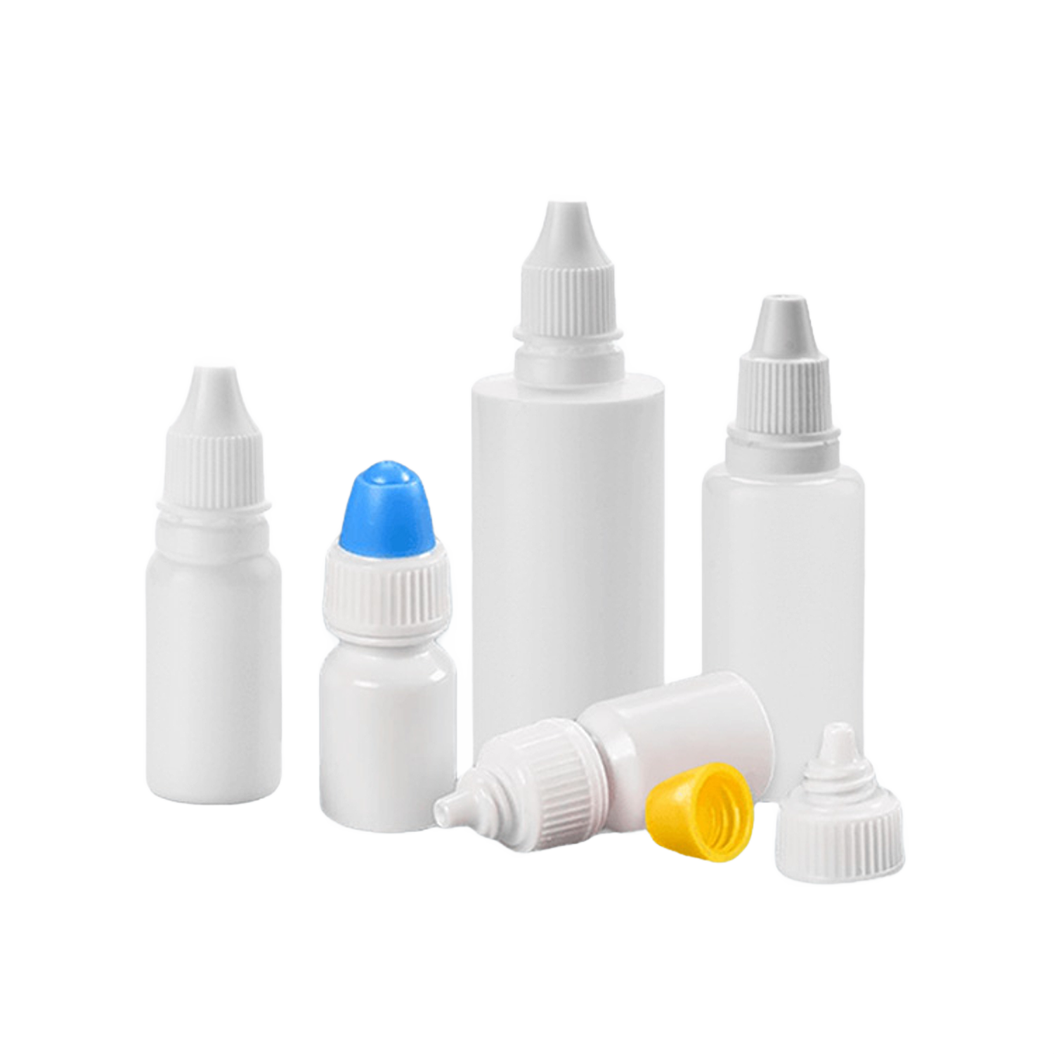 LDPE dropper bottles with tamper-evident and colored screw caps in black, natural, and translucent formats