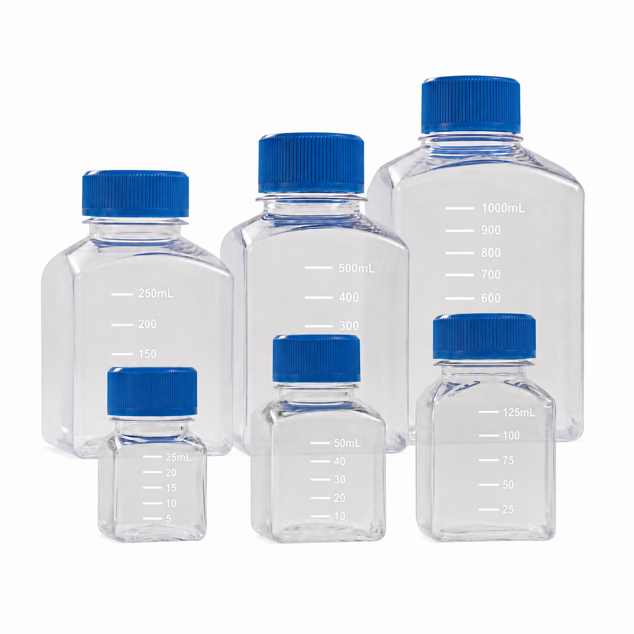 PETG square media bottles from 25ml to 1000ml