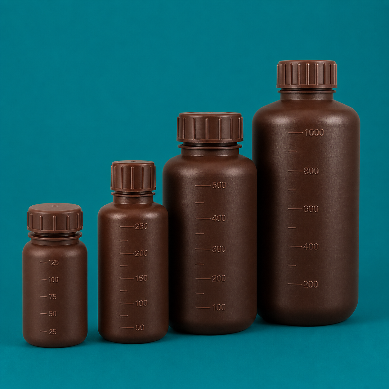 Amber HDPE Graduated Reagent Bottles, Assorted Mouth Sizes