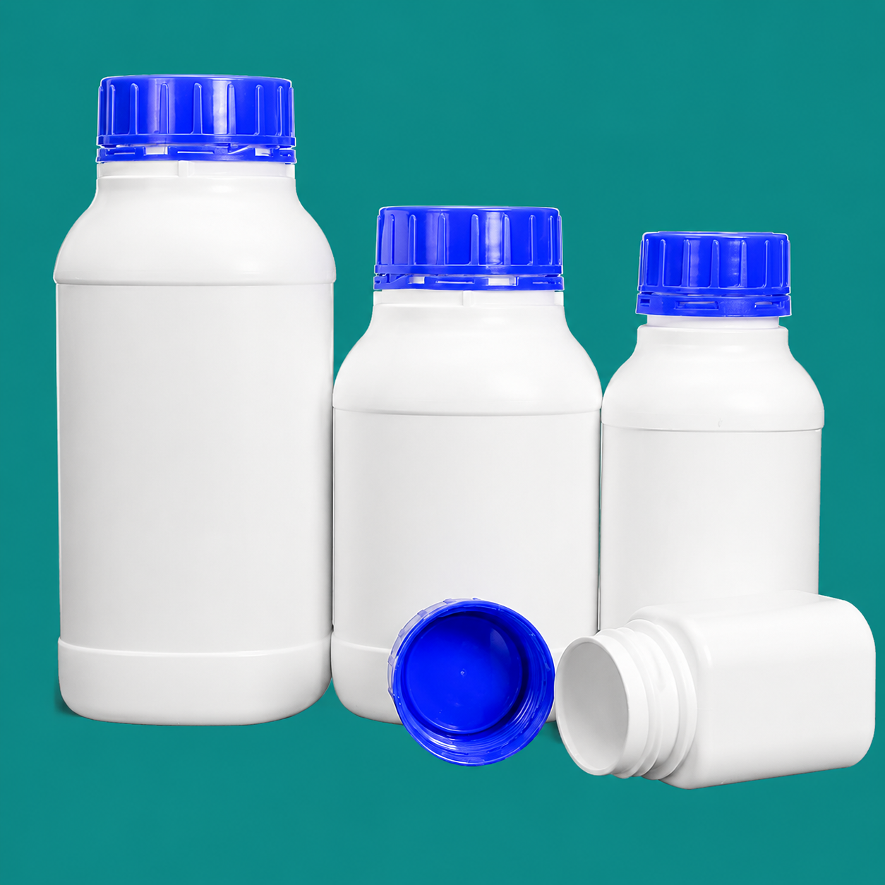 HDPE Square Powder Bottles with Tamper-Evident Caps