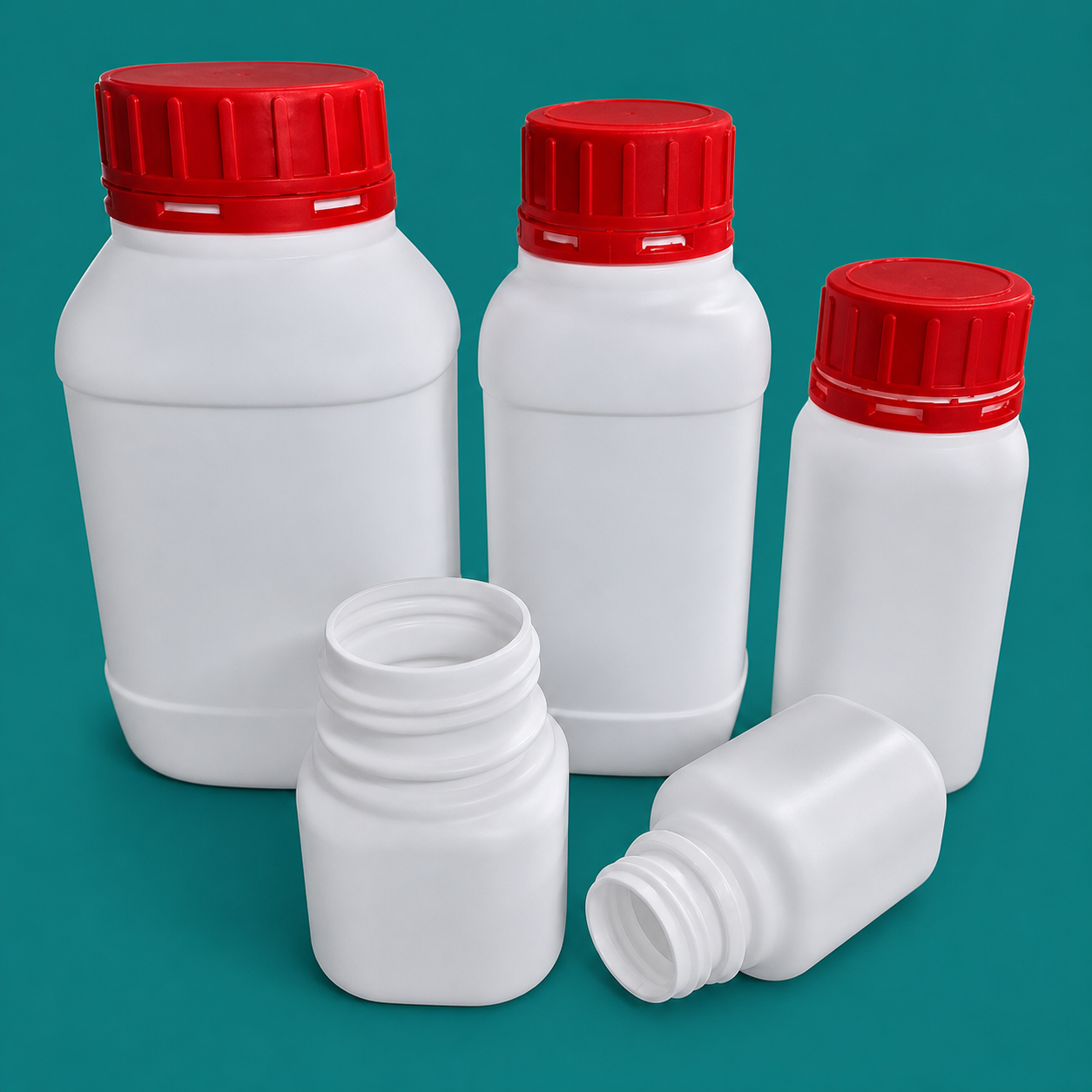 HDPE Square Powder Bottles with Tamper-Evident Caps