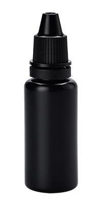 Black plastic dropper bottle with tamper-evident cap