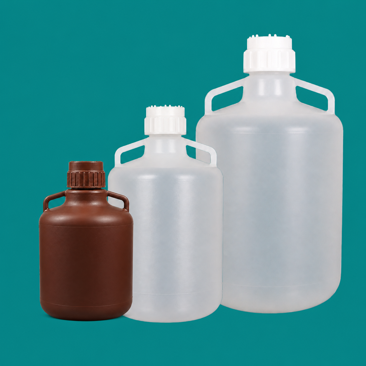 Natural and brown PP sterilizing carboys in multiple capacities