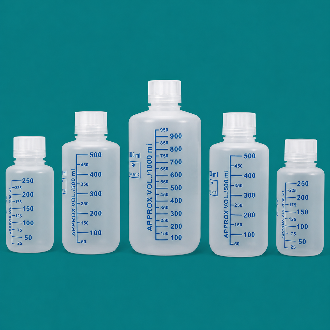 PP Graduated Bottles, Assorted Mouth Sizes