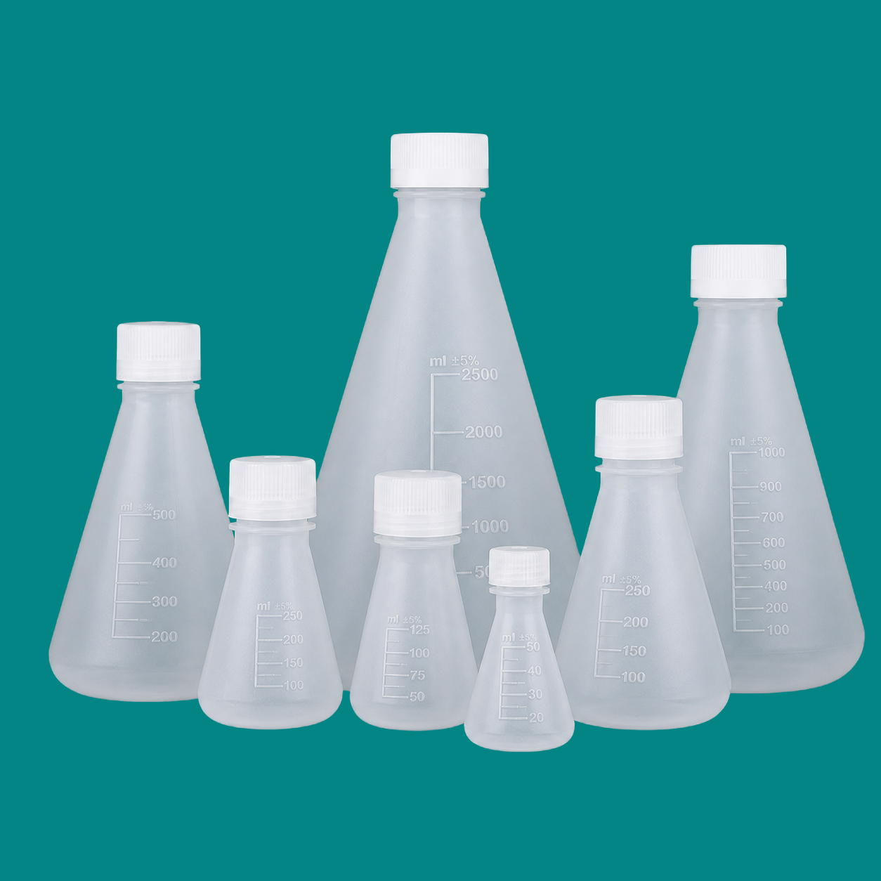 PP Narrow-Neck Erlenmeyer Flasks with Screw Caps