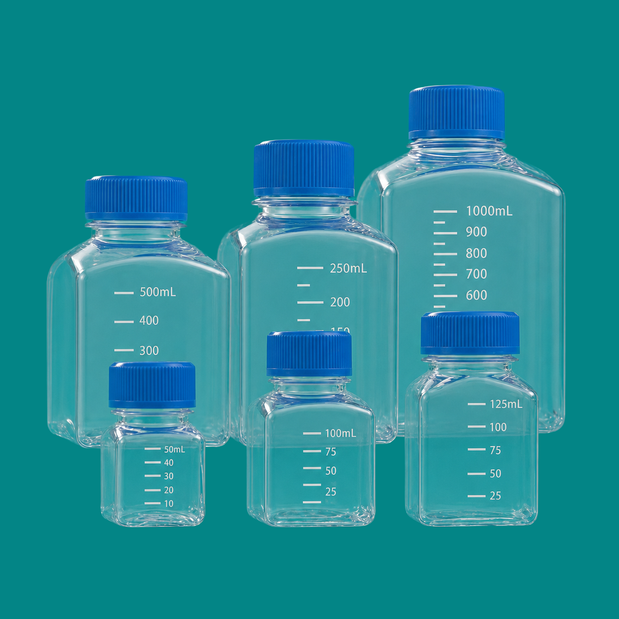 Square PETG Media Bottles with Closure