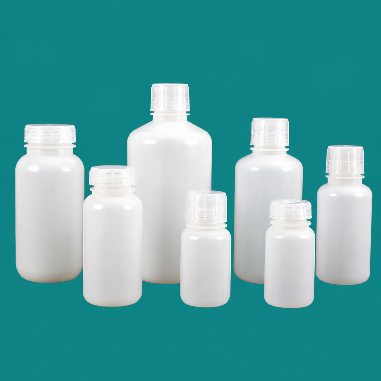 White HDPE Graduated Reagent Bottles, Assorted Mouth Sizes